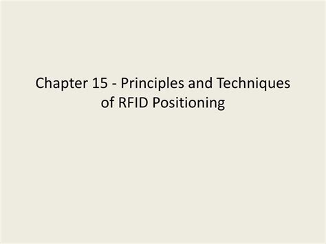 Principles and Techniques of RFID Positioning 